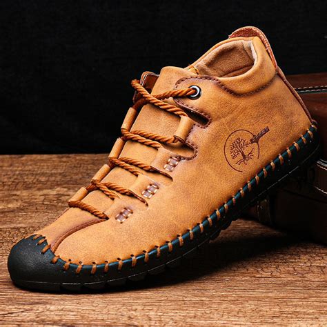 High-quality Menico Men Hand Stitching Comfy Soft Microfiber Leather Lace Up Ankle Boots ...