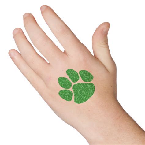 Glitter Green Paw Print Temporary Tattoo