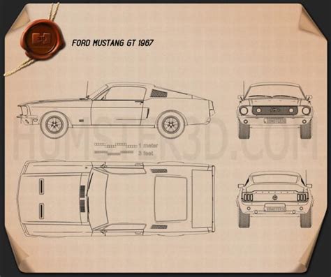 Ford Mustang GT 1967 Blueprint - Hum3D