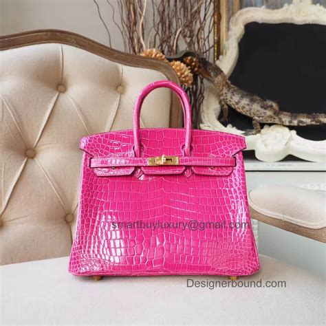 Hermes Birkin 25 Bag in 5j Fuschia Pink Shiny Porosus Croc GHW - Hermes ...