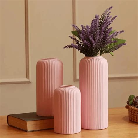 Modern Ceramic Flower Vase Setof 3 pcs (Pink Matt), Decorative Flower ...