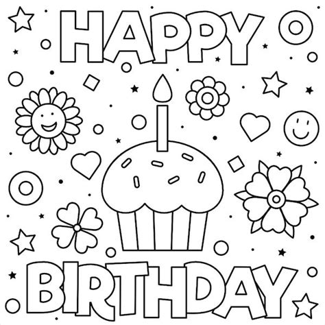 Free Printable Birthday Cards | Coloring Cupcake and Stars