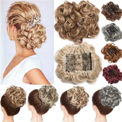 Women Hair Extension Ponytail Synthetic Hair Bun Curly Updo Cover Donut Chignon Women's ...