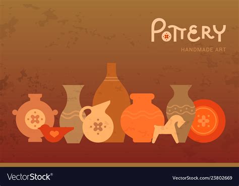 Different pottery vases in horizontal view Vector Image