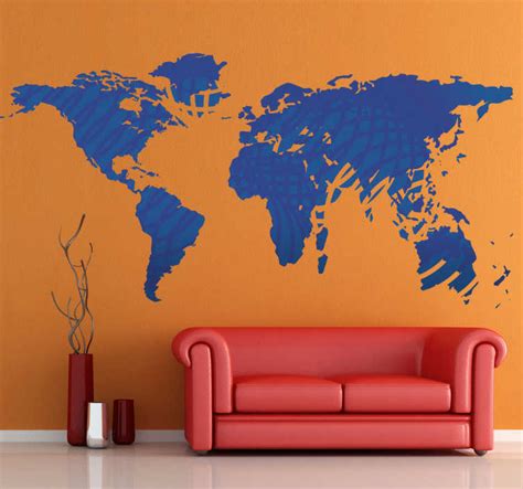 Blue World Map with Waves Sticker - TenStickers