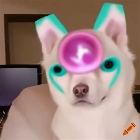 Funny dog meme with miku makeup filter on Craiyon