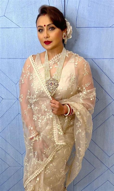 Rani Mukerji is a sight to behold in an ivory tulle saree for Durgashtami!