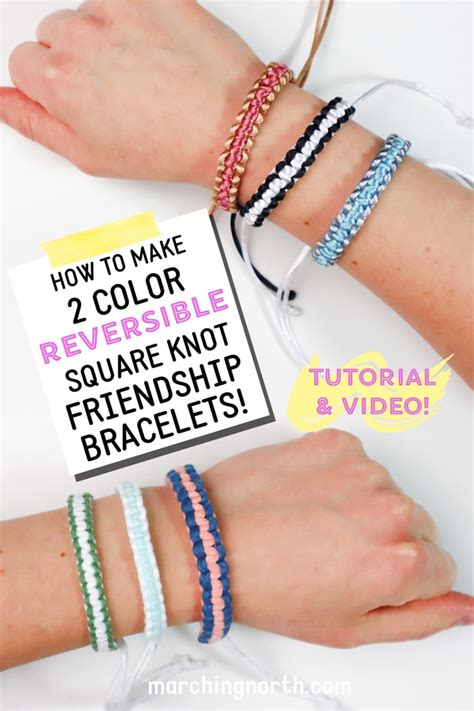 How to Make a 2 Color Macrame Square Knot Bracelet (Reversible!) | Marching North