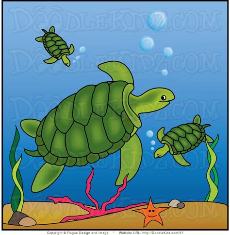 clip-art-illustration-of-mother-sea-turtle-and-her-babies-in-the-ocean ...