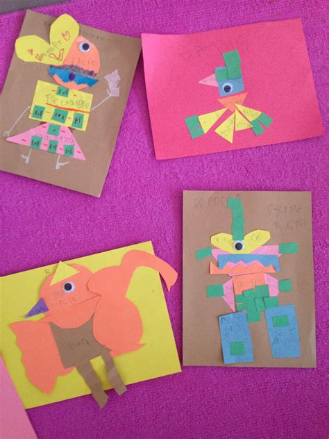 Shape monsters: student construct a monster out of 2D shapes | Math connections, 2d shapes, Shapes