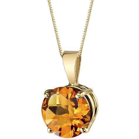 Oravo - 1.7 ct Round Orange Citrine Pendant Necklace in 14K Yellow Gold, 18" - Walmart.com ...