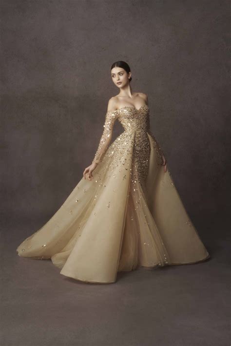 Detchable Matching Train For Long Sleeve Embellished Mermaid Gown ...