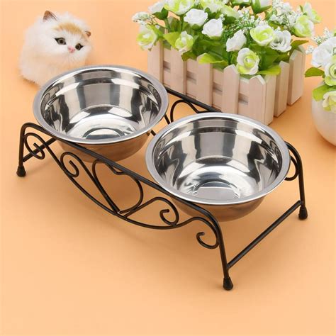 Zaqw Double Pet Elevated Feeder Dishes,Stainless Steel Pet Cat Dog Puppy Food and Water Dish ...