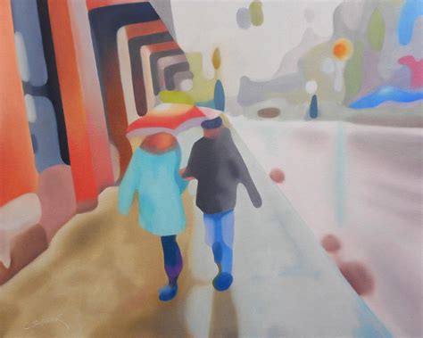 WALKING IN THE RAIN- II, OIL ON CANVAS, 16x20 in. | Walking in the rain ...