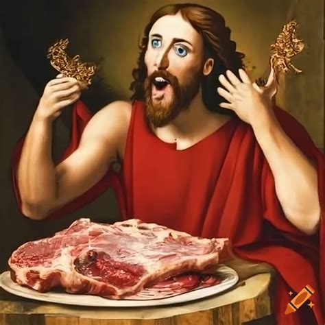 Humorous depiction of jesus enjoying a meal on Craiyon