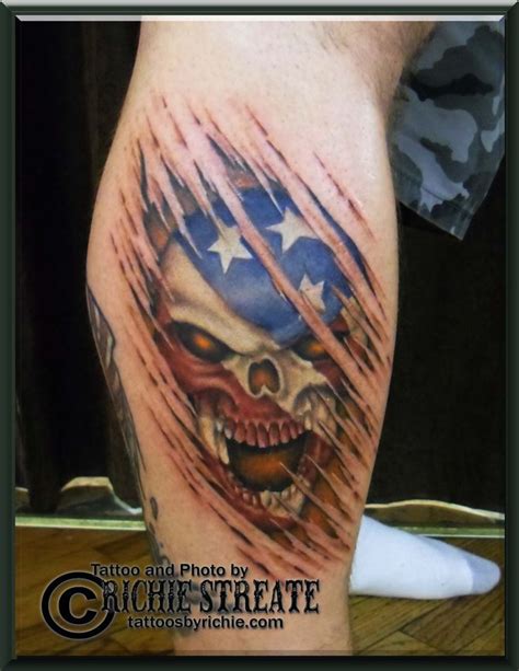 American Flag Skull Tattoo Ripping Through Skin. | Ripped skin tattoo, Tattoos, Skin tear tattoo