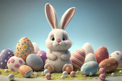 Free Photo | Happy Bunny with many Easter eggs on grass Festive ...