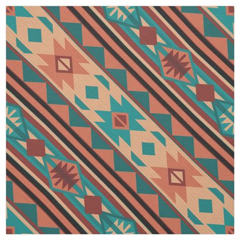 Southwest Tribal Pattern Turquoise Terracotta Fabric | Aztec pattern wallpaper, Aztec wallpaper ...