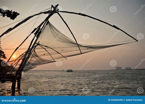 Chinese Fishing Nets at Sunset Time in Kochi Stock Photo - Image of ...