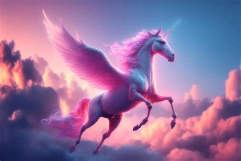 Premium Photo | Magical pink unicorn on background sky with pink clouds