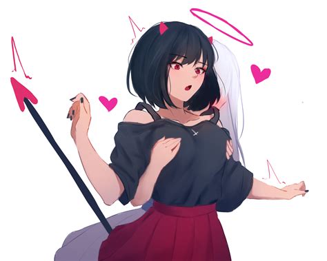 Safebooru - 2girls bangs bare shoulders black hair black nails black shirt blush breast grab ...