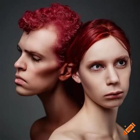 Art of a humanoid alien couple with maroon hair