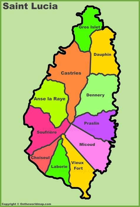 Saint Lucia District Map - Administrative divisions map of Saint Lucia - Ontheworldmap.com