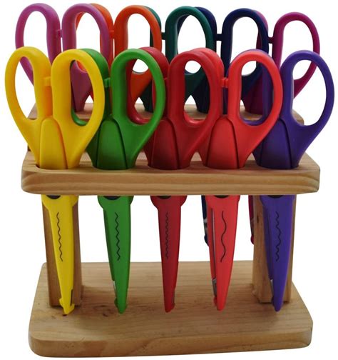 EAST-WEST Trading GmbH Colorful Craft Scissors Set In a Wooden Stand, with 10 different cutting ...