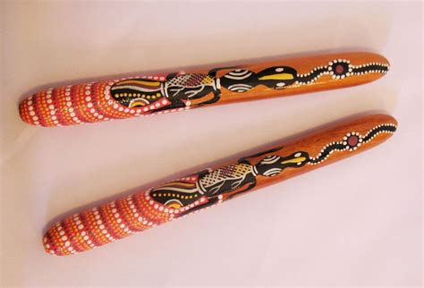 ABORIGINAL TAPPING CLAP STICKS HAND-CARVED PAINTED WOOD MUSIC RHYTHM PERCUSSION | Painting on ...