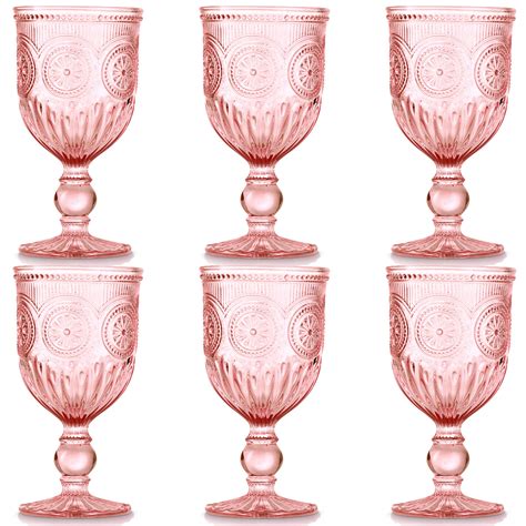 Pink Wine Glasses set of 6 pink goblets colored glassware pink glassware for wedding champagne ...