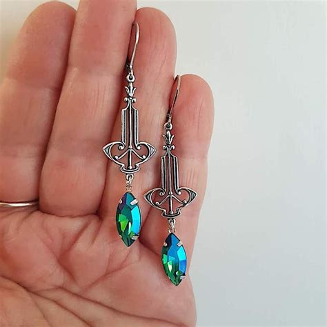 Swarovski Earrings Dangle Blue Green Purple Swarovski Silver - Etsy UK