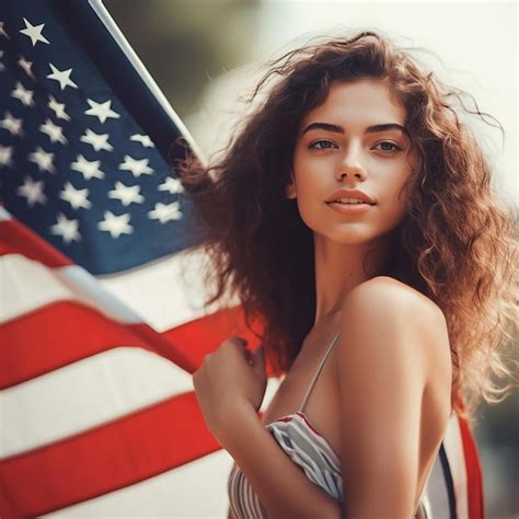 Premium AI Image | A woman holding an american flag