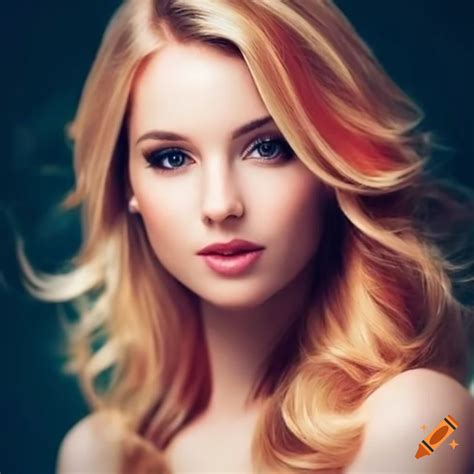 Portrait of a young woman with shoulder-length strawberry blonde hair on Craiyon