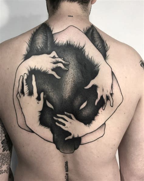 Black Wolf Back Tattoo