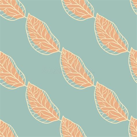 Orange Leaf Elements Seamless Hand Drawn Pattern. Blue Background Stock Illustration ...