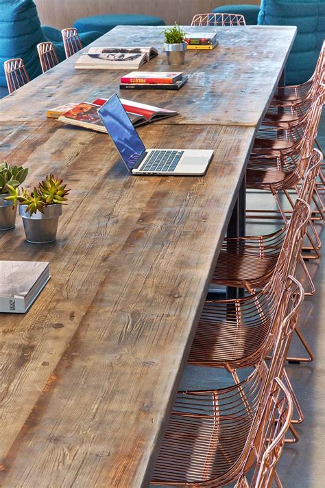 Fullscreen – Long wooden co-working table | Wooden dining room table, Home office table, Outdoor ...