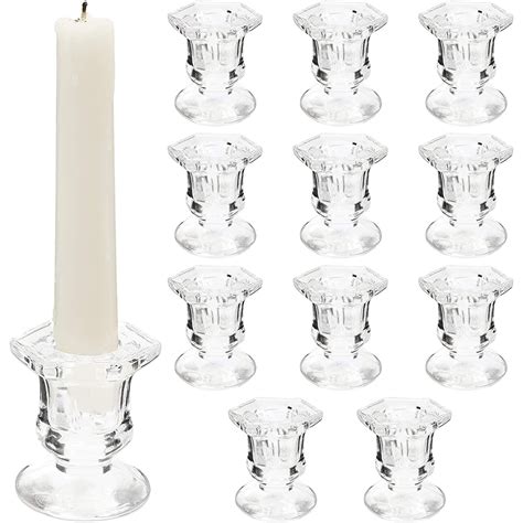 Crystal Glass Candle Holders Set of 12, Clear Taper Candlestick Pillar Candle Holder 2"x2"x2.3 ...