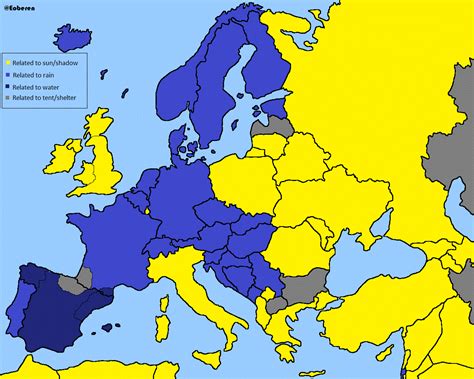 Map of Europe according to the origin of the word for ''Umbrella'' Imaginary Maps, Europe Map ...