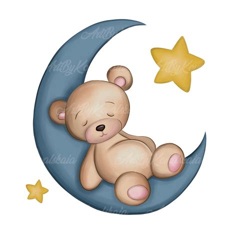 Teddy Bear Clipart Teddy Bear Sleeping on Moon Bear PNG | Etsy