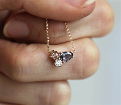 Diamond Sapphire Necklace Rose Gold Cluster Necklace - Etsy | Champagne diamond necklace ...