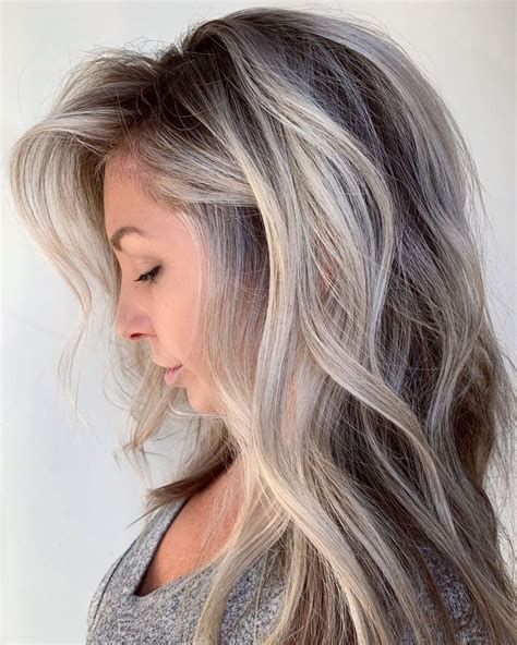 Balayage For Graying Brown Hair Silver Hair Highlights, Silver Hair Color, Silver Blonde, White ...