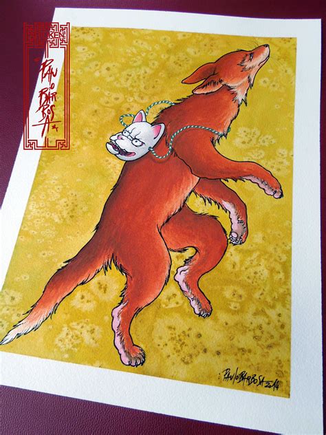 Fox and Fox Mask Art by Paulo Barbosa - Ariuken Art on Facebook | Japanese fox mask, Japan ...