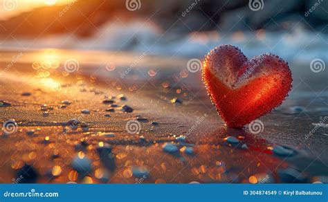 Red Heart on the Beach at Sunset. Valentine S Day Concept. Stock ...