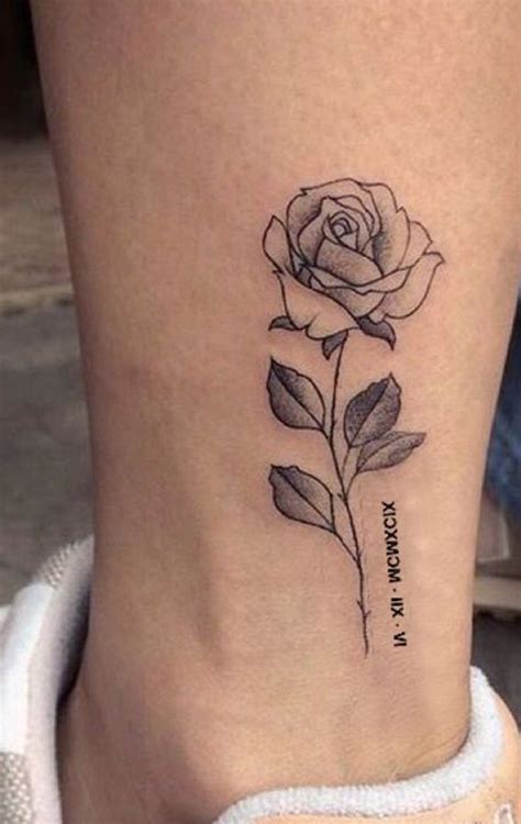 Delicate Small Rose Tattoo Ideas for Ankle - Vintage Realistic Leg Tat ...