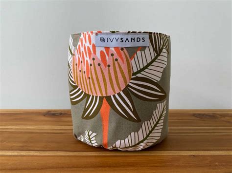 Ivy Sands - Khaki Protea Floral Print Pot Plant Covers