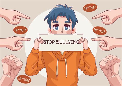 young teenager boy with stop bullying lettering in banner and hands indexing 2508342 Vector Art ...