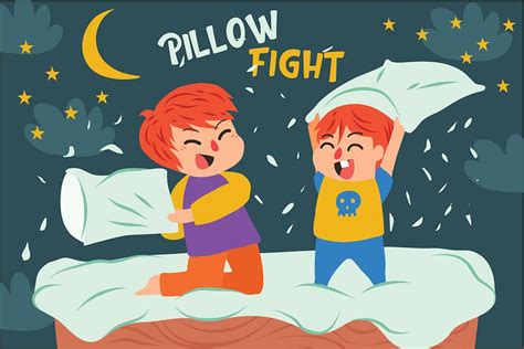 Pillow Fight - Vector Illustration - Design Template Place