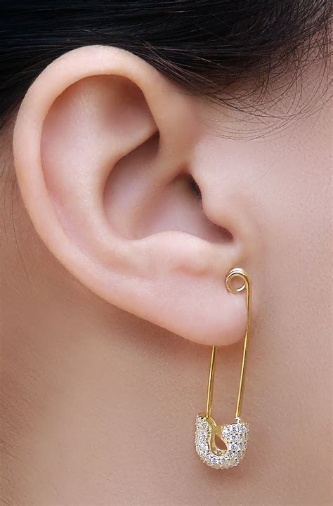 Safety Pin Earrings. Sterling Silver 925/ Brass white Gold - Etsy