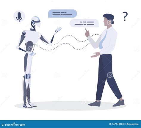 Man Talking To Robot. Conversation between Man and Artificial Intelligence Stock Vector ...