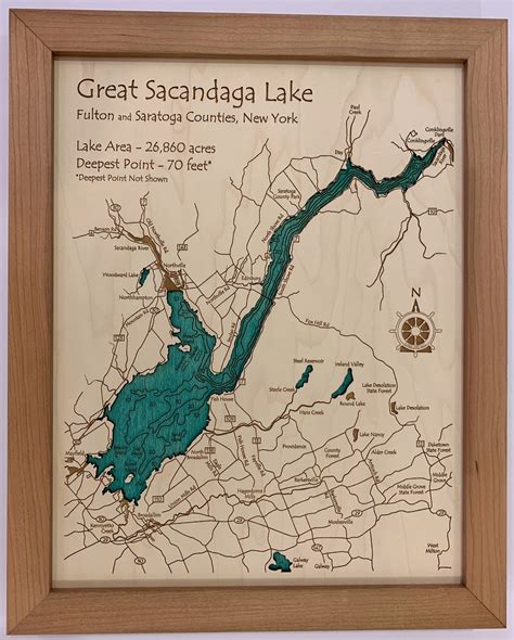 Great Sacandaga Lake - Laser Carved Wooden Relief Map - 11" x 14" - New ...